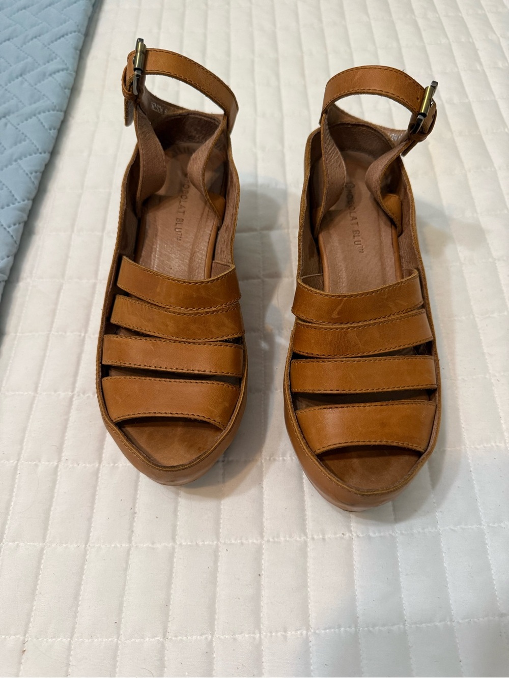 Chocolat Blu TM Tan Leather Platform Sandals with Ankle Strap